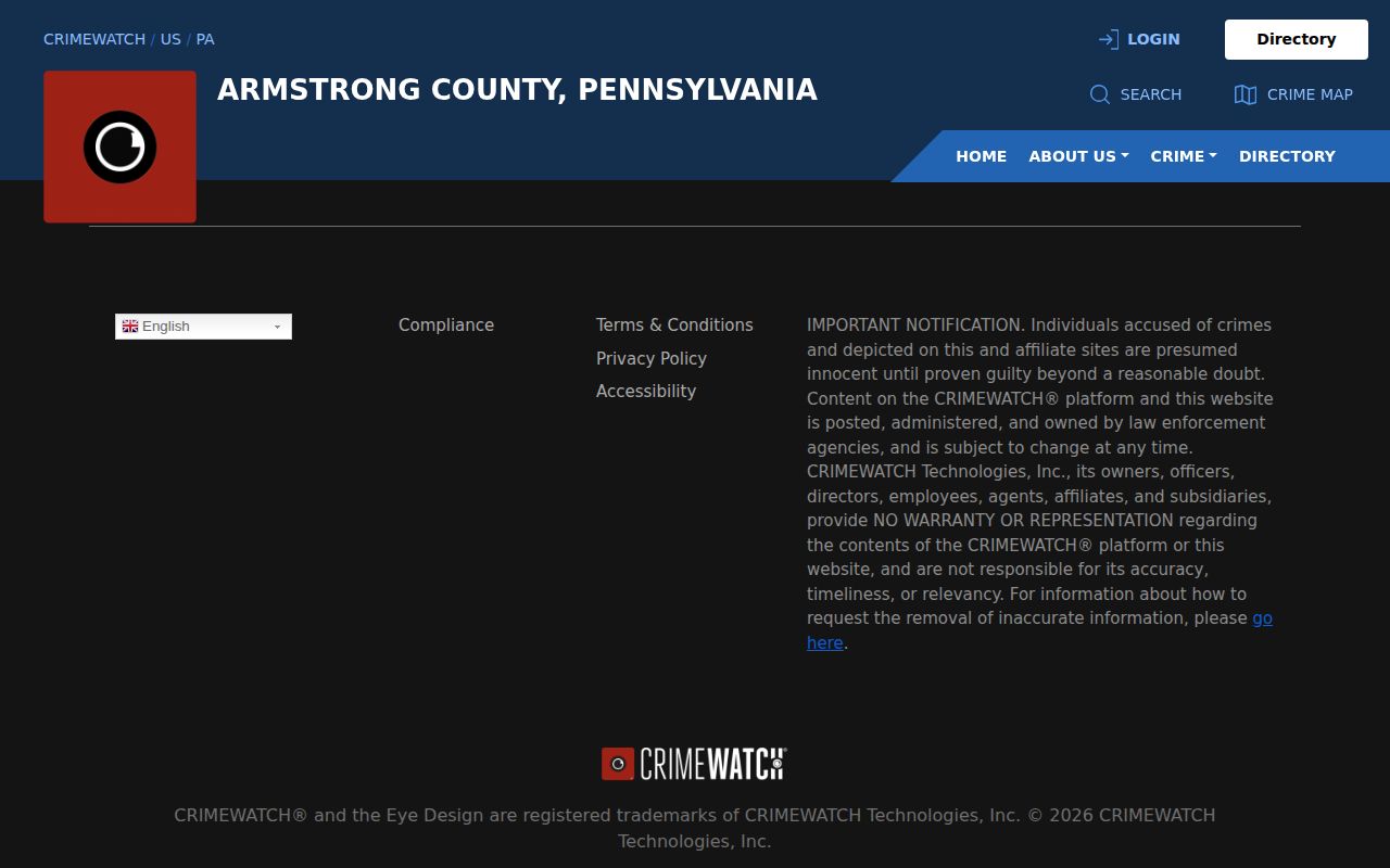Armstrong County wanted-record type on the DA Crimewatch Most Wanted page